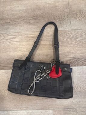 Never Used Steve Madden Black Embossed Shoulder Bag with Red Heart Charm